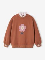 Meisjes sweatshirt met lusvormige bloemen hazelnoot - thumbnail