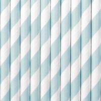 Gestreepte drinkrietjes van papier - lichtblauw/wit - 10x stuks - verjaardag drinkrietjes - 19 cm