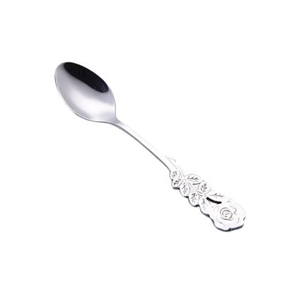 Kleine mini roestvrijstaal Rose Flower koffie lepel Strring lepel theelepel theelepel dessert lepel lange handvat servies (zilver)