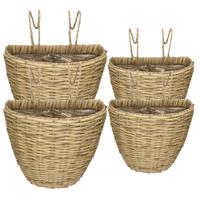 Set van 4x stuks balkonmanden/plantenmanden/plantenbakken lichtbruin rotan 42 en 38 cm