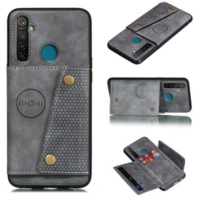 Voor OPPO Realme 5 schokbestendige magnetische PU + TPU beschermhoes met kaartsleuven (grijs)