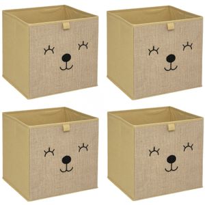 Opbergmand/kastmand beer- 4x - voor kinderen - karton/kunststof - bruin - 30 x 30 x 30 cm