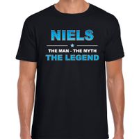 Naam cadeau t-shirt Niels - the legend zwart voor heren