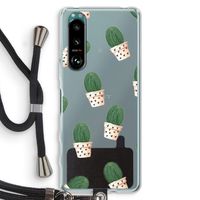 Cactusprint roze: Sony Xperia 5 III Transparant Hoesje met koord