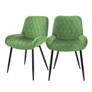 Eetkamerstoelen met Rugleuning & Armleuningen Set van 2 Groen Fluwelen Bekleding met Metalen Poten ML-Design