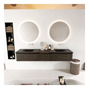 Mondiaz Bukla 200cm badmeubel met module 40 kleur dark brown met 3 lades en wastafel dubbel zonder kraangat kleur urban