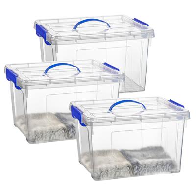 Opslagbox met deksel - 3x - transparant blauw - 23.5 liter - 42 x 36 x 25 cm - kunststof