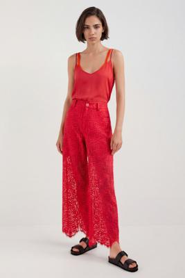 Kanten broek met doorzichtige stukken - RED - S