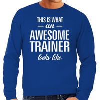 Awesome / geweldige trainer cadeau sweater blauw heren - thumbnail