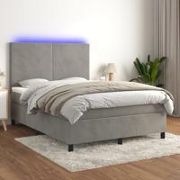 Boxspring met matras en LED fluweel lichtgrijs 140x190 cm