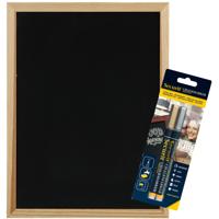 Krijtbord met krijtstiften - goud/zilver - dunne punt - 30 x 40 cm - hout