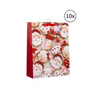 Kerst cadeau tasje - 10x - 42 cm - Kerstman en kerstvrouw - inpakken - kerstcadeaus