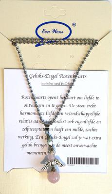 Halfedelstenen Geluks-Engel Ketting Rozenkwarts