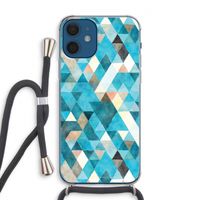 Gekleurde driehoekjes blauw: iPhone 12 Transparant Hoesje met koord