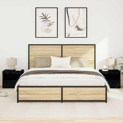 Nachtkastje 2 pcs Zwart eiken 50 x 40 x 45 cm Bewerkt hout