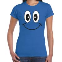 Verkleed T-shirt voor dames - Smile Emoticon - blauw - carnaval - feestkleding