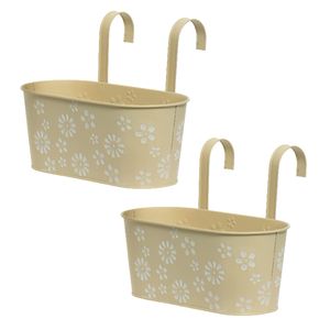 2x stuks bloembakken ophangbaar - zink - 32 x 16 cm - creme