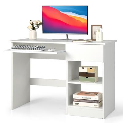 Computerbureau met Uitschuifbaar Toetsenbordblad en Grote Lade Bureautafel met Verstelbare & Verwijderbare Plank Wit