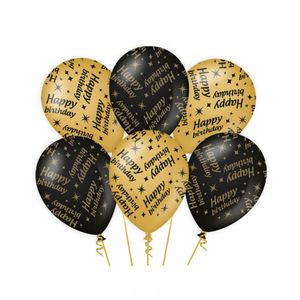 6x stuks leeftijd verjaardag feest ballonnen Happy Birthday thema geworden zwart/goud 30 cm   -