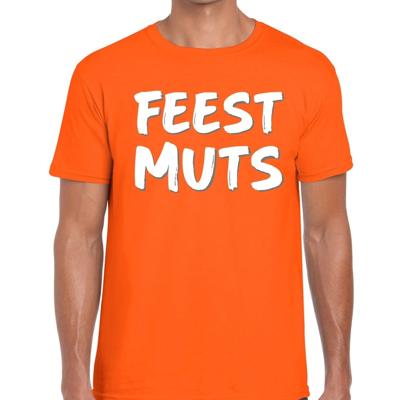 Feestmuts tekst t-shirt - oranje - heren - Foute party kleding - korte mouwen