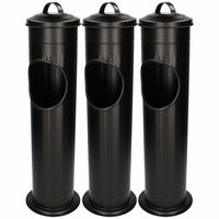 3x Staande asbakken met afvalbakje en deksel zwart 60 cm