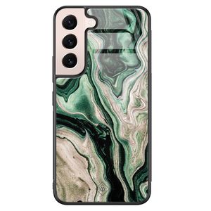 Samsung Galaxy S22 glazen hardcase - Green waves