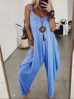 Gray Sleeveless Solid Round Neck Casual Jumpsuits