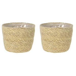 Set van 3x stuks plantenpot/bloempot van jute/zeegras diameter 15 cm en hoogte 12 cm creme beige