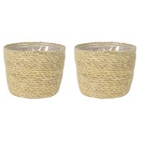 Set van 3x stuks plantenpot/bloempot van jute/zeegras diameter 15 cm en hoogte 12 cm creme beige