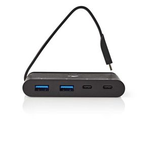 Computer Hub | USB-C | 2x USB-C / 2x USB 3.0 (10 G) | Voeding: 100 W | Zwart