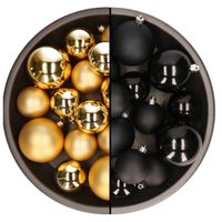 Kerstversiering kunststof kerstballen mix zwart/goud 6-8-10 cm pakket van 44x stuks - Kerstbal - thumbnail