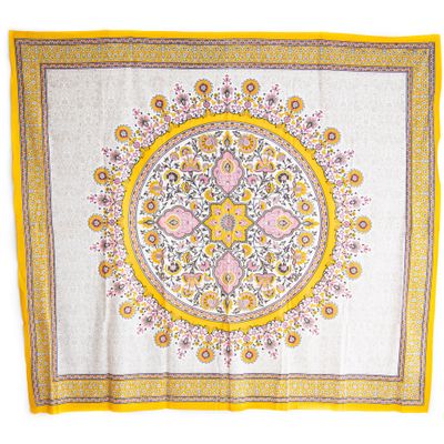 Authentiek Wandkleed Katoen Bloemen Mandala Geel (240 x 210 cm)