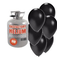 Helium tank met 30 zwarte ballonnen - thumbnail