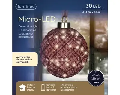Lumineo microled bal 14cm maroon/warm wit