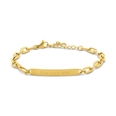 Gegraveerde eigen tekst bar armband - Stainless steel - Goud - Oval chain ( € 31,95 )