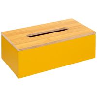 5Five Tissuedoos/zakdoekjes box - geel - MDF hout - bamboe deksel - 25 x 13 x 9 cm   - - thumbnail