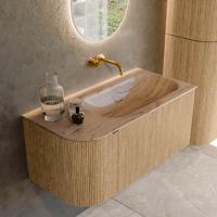 Badmeubel Mondiaz Kurve-Dlux | 95 cm | Meubelkleur Oak | Wastafelkleur Arena | Solid surface | Wasbak rechter zijde spoelbak | Zonder kraangat(en) Badmeubel Mondiaz Kurve-Dlux | 95 cm | Meubelkleur Oak | Wastafelkleur Arena | Solid surface | Wasbak rechter zijde spoelbak | Zonder kraangat(en)