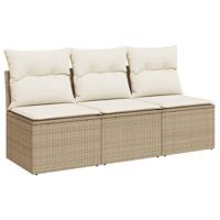 vidaXL Tuinbank 3-zits met kussens poly rattan beige