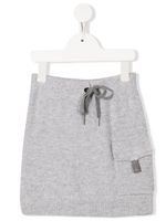 Brunello Cucinelli Kids jupe en maille à lien de resserrage - Gris