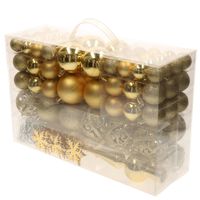 Pakket met 110x stuks kunststof kerstballen/ornamenten met piek goud - Kerstbal