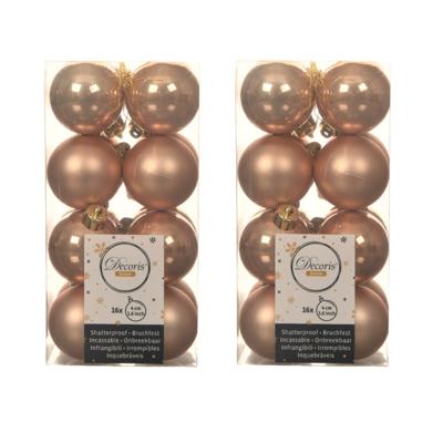 Decoris kleine kerstballen - 32x st - toffee bruin - 4 cm - kunststof - onbreekbare kerstballen