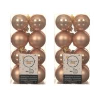 Decoris kleine kerstballen - 32x st - toffee bruin - 4 cm - kunststof - onbreekbare kerstballen