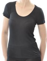 Zijden Dames Rib T-Shirt met Ronde Hals Alkena Kleur Zwart Maat Medium Zijden Dames Rib T-Shirt met Ronde Hals Alkena Kleur Zwart Maat Medium