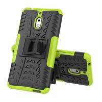 Band textuur TPU + PC schokbestendig telefoon geval voor Nokia 2 1 met houder (groen)