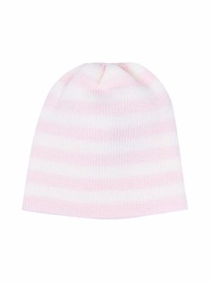 Little Bear bonnet rayé en laine vierge - Rose