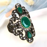 Vintage etnische stijl exquise gesneden ingelegde acryl hars holle ring Ringmaat: 8 (groen)