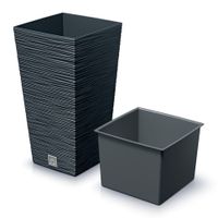 Plantenpot/bloempot Furu Stripes - voor buiten - kunststof - antraciet - vierkant - D26 x H50 cm