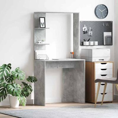 Bureau met plank Betongrijs 78.5 x 37 x 154.5 cm Bewerkt hout
