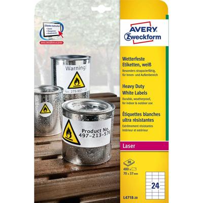 Klevende etiketten Avery 20 Lakens Wit 70 x 37 mm