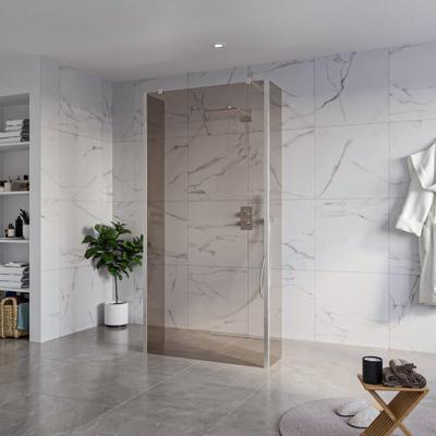 Fortifura Galeria Vrijstaande Inloopdouche - 100x200cm - Rookglas - antikalk - 8mm veiligheidsglas - 2 zijwanden 30cm - wandsteunen en hoekprofielen - Geborsteld RVS PVD (RVS) SW927769 2x/SW797940/SW797930 2x/SW798730 2x
